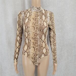 Windsor 90s Snakeskin Print Micro Mesh Sheer Bodysuit Women's Size Small